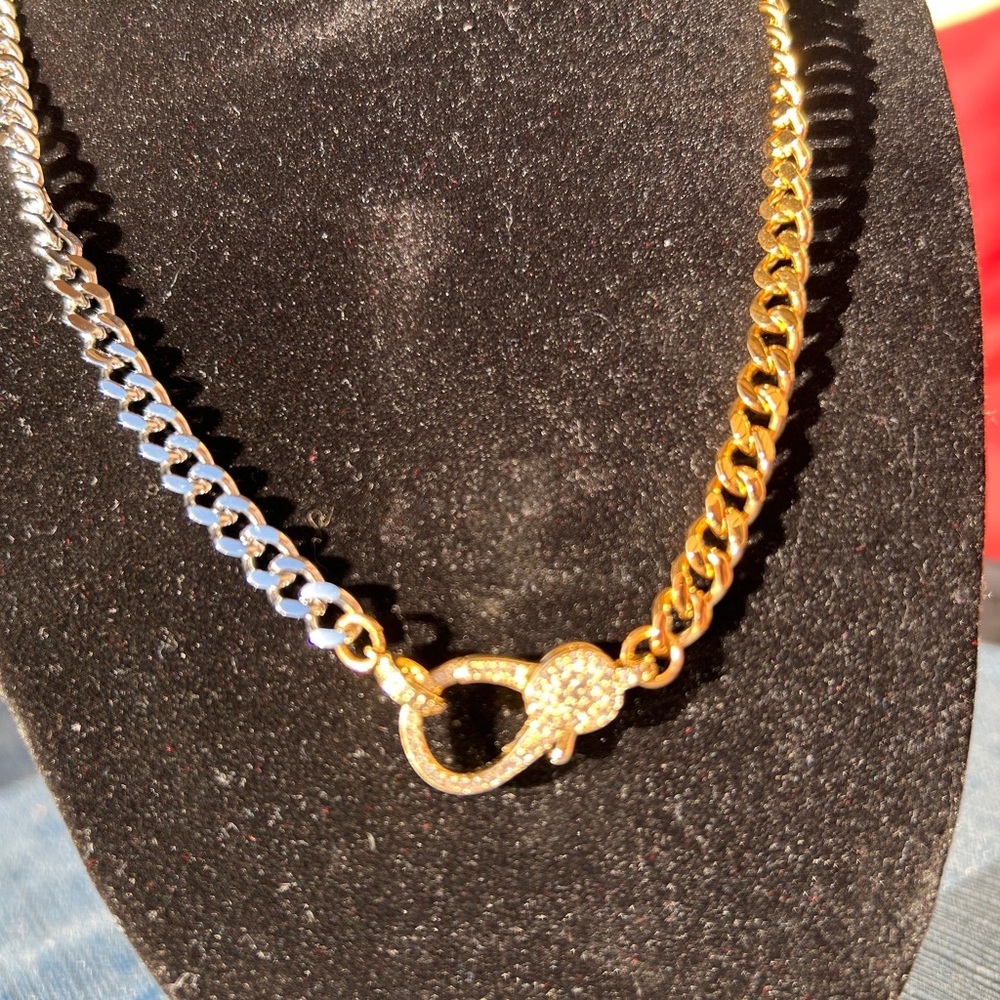 NWT Gold Silver Two Tone Stainless Steal Double Chain Necklace 16” - Picture 4 of 11